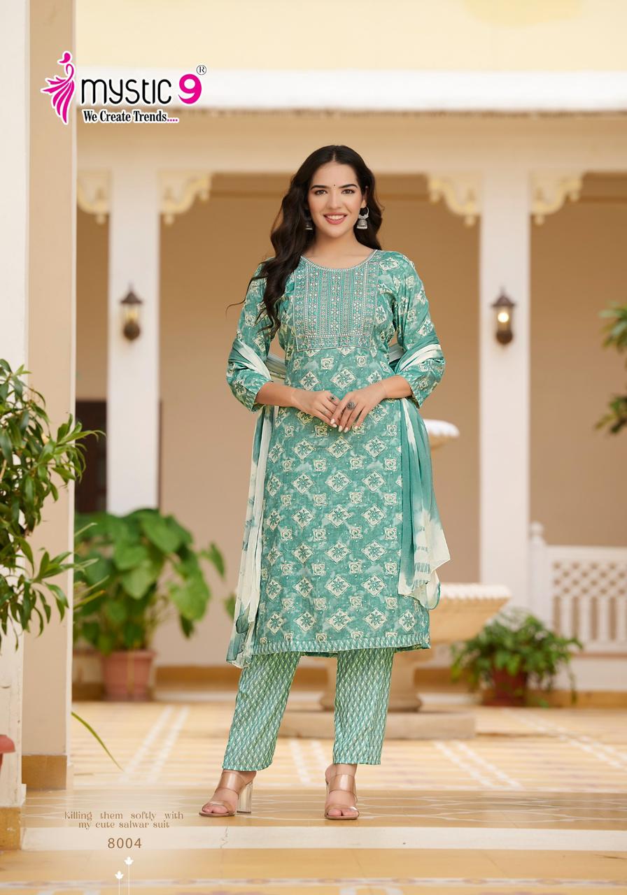 Shagun Vol 8 By Mystic 9 Rayon Capsule Foil Print Kurti With Bottom Dupatta Wholesale Shop In Surat
